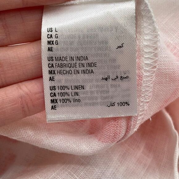 INC International Concepts Off The Shoulder Top 100% Linen Pink White Large - Picture 6 of 10